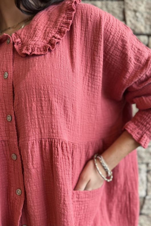 Annie Cushion Cotton Peter Pan Smock Blouse Rhubarb Rose